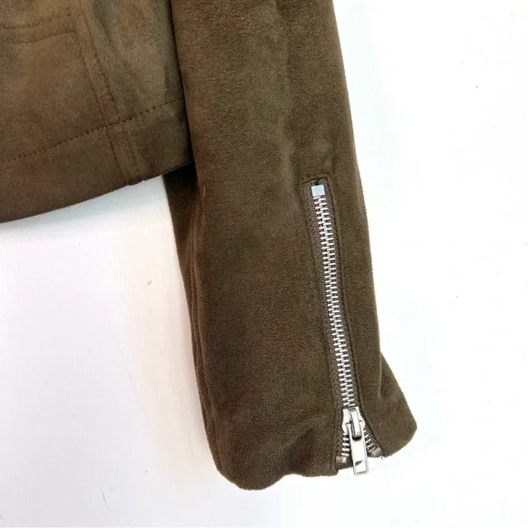 Olivaceous Vegan Faux Suede Moto Jacket Size Small - Picture 9 of 12